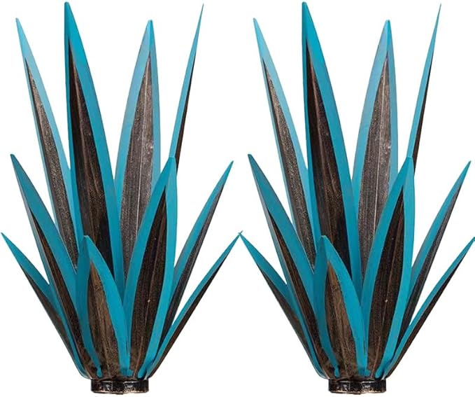 14 inch Metal Agave Flowers Plant Outdoor Décor DIY Metal Tequila Country Flowers Ornament Outdoor Decor Home Lawn Patio Stake Yard Art Decoration (Navy Blue, 2 PCS)