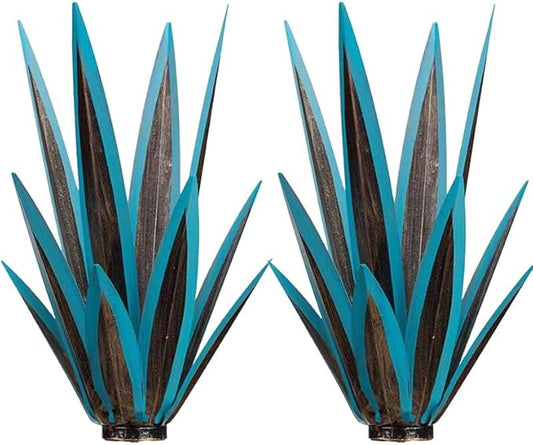 14 inch Metal Agave Flowers Plant Outdoor Décor DIY Metal Tequila Country Flowers Ornament Outdoor Decor Home Lawn Patio Stake Yard Art Decoration (Navy Blue, 2 PCS)