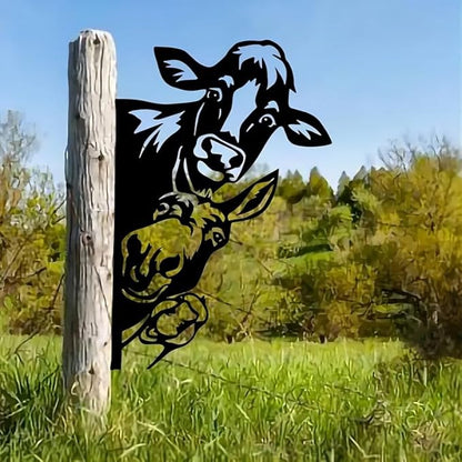 Peeping Cow | Duck | Wall Art Decor, Funny Animal Metal Sign, Cutout Sign for Farm, Outdoor Garden, Yard Gift
