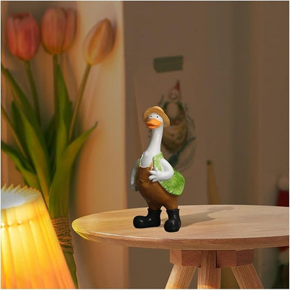 Cute Statues Garden Resin Couple Duck Statue Standing Goose Sculpture Backyard Decor(Green)