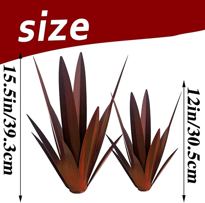 2 PCS Metal Agave Sculpture Decoration, Vintage Country Hand-Painted Sculpture DIY Metal Agave Plant, Home Garden Courtyard Lawn Outdoor Decoration (2pcs-red)