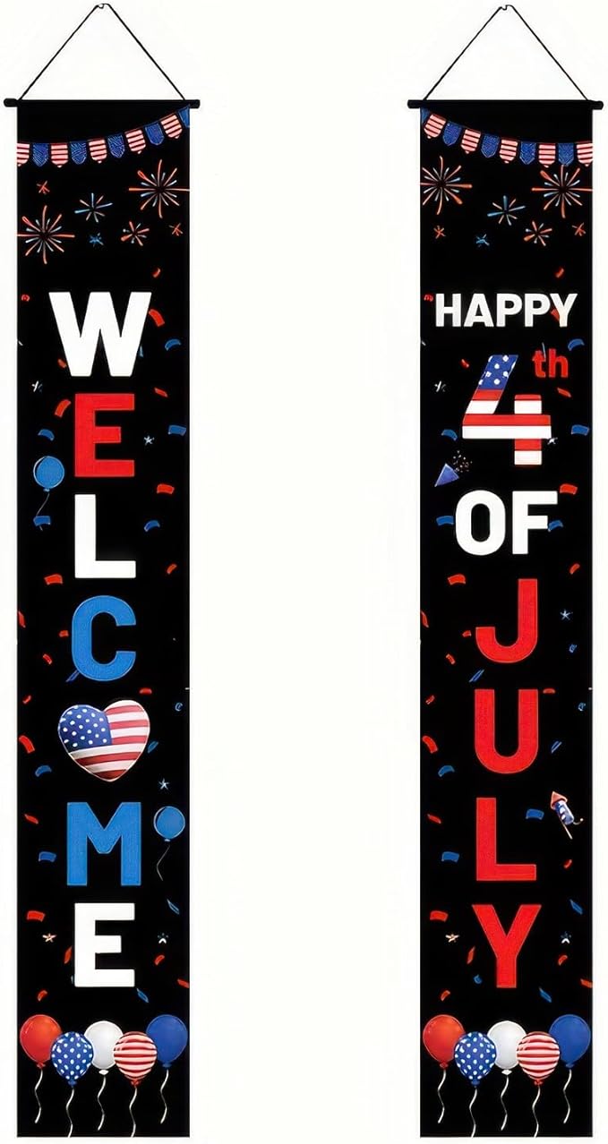 BlissYard 4th of July Themed Decorations 2Pcs Patriotic Decor Door Banner USA Banners Hanging Porch Signs for Independence Memorial Veterans Labor Day for Front Yard Indoor Outdoor Supplies