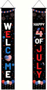 BlissYard 4th of July Themed Decorations 2Pcs Patriotic Decor Door Banner USA Banners Hanging Porch Signs for Independence Memorial Veterans Labor Day for Front Yard Indoor Outdoor Supplies
