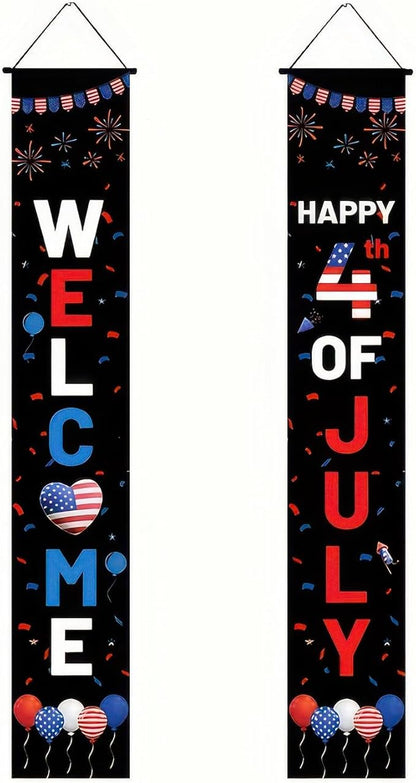 BlissYard 4th of July Themed Decorations 2Pcs Patriotic Decor Door Banner USA Banners Hanging Porch Signs for Independence Memorial Veterans Labor Day for Front Yard Indoor Outdoor Supplies
