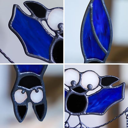 BOXCASA Bat Stained Glass Suncatcher for Window Hangings,Bat Halloween Decoration for Party,Cute Bat for Livingroom Bedroom,Halloween Bat Ornament for Windows,Balconies,Yards