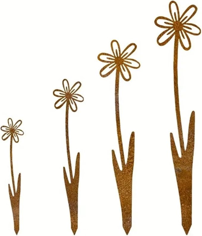 Traditional Iron Flower Stake Weather-Resistant, Decor & Holiday Yard Art for Easy Outdoor Use Artistic Garden Paths Markers Stakes