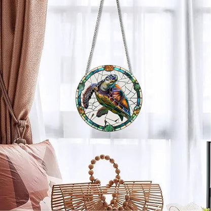 Colorful Turtles Stained Glass Window Hangings with Chain – Acrylic Turtle Ornament for Garden, Patio and Indoor Decor, Housewarming Gift for Mom, Grandma and Marine Life Lovers