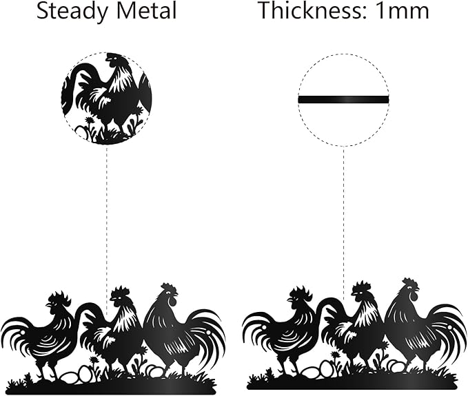 CREATCABIN Farmhouse Metal Wall Decor Hanging Sculpture Wall Art Rooster Hen Chick Egg Rustic Sign Wall Silhouette Artwork Decoration for Indoor Outside Home Office Hotel Black 11.8 x 5.9 Inch