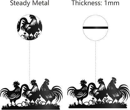 CREATCABIN Farmhouse Metal Wall Decor Hanging Sculpture Wall Art Rooster Hen Chick Egg Rustic Sign Wall Silhouette Artwork Decoration for Indoor Outside Home Office Hotel Black 11.8 x 5.9 Inch