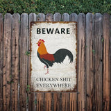 Beware Chicken Shit Everywhere Vintage Metal Sign Retro Wall Decor for Chicken Coop Farmhouse Wall Decor Funny Coop Garden Man Cave Farm Outdoor Decorations Chicken Coop Accessories 12x8 Inch