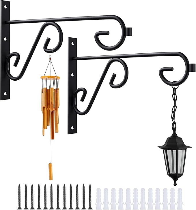 12Inch Hanging Plant Bracket 2Pack Metal Wall Hook,Anti-Rust Indoor Outdoor Wall Hangers for Bird Feeders, Planters, Lanterns, Wind Chimes,Doorplate