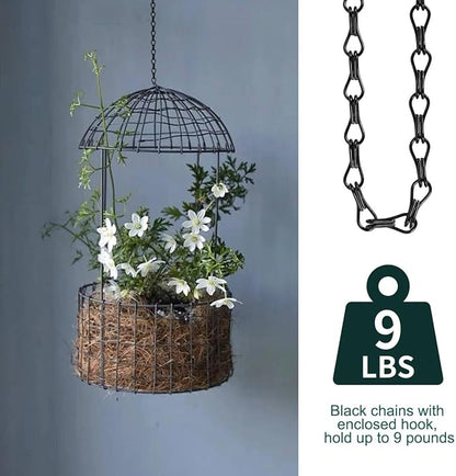 6PCS Hanging Chains with S Hooks, 24.2IN Long Chains with Clips, Adjustable Black Metal Chains Hanger for Plant, Sign, Bird Feeder, Wind Chime