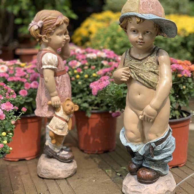 Garden Ornaments Decor Statue Outdoor,Garden Ornament Sculpture Garden Ornaments Outdoor Simulation Character Boy Girl Waterproof Resin Garden Statue for Yard Landscape Lawn Decoration Craft