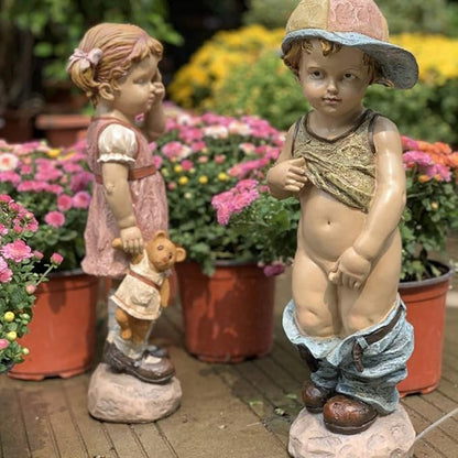 Garden Ornaments Decor Statue Outdoor,Garden Ornament Sculpture Garden Ornaments Outdoor Simulation Character Boy Girl Waterproof Resin Garden Statue for Yard Landscape Lawn Decoration Craft