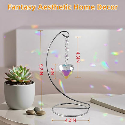 Sun Catchers,Crystal Suncatcher with Stand Chain Pendant Ornaments Hanging Crystals Prism Rainbow Maker for Windows Indoor Outdoor Home Decoration,Birthday Christmas for Women Girl