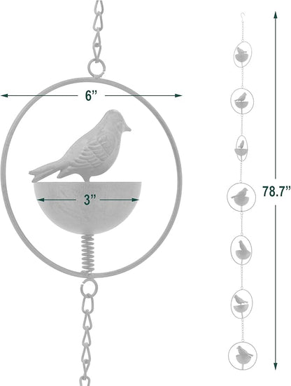 Arcadia Garden Products RC05 Perched Bird Rain Chain, Decorative Replacement Downspout for Gutters, 7 Cups, 6.5 ft, Brown