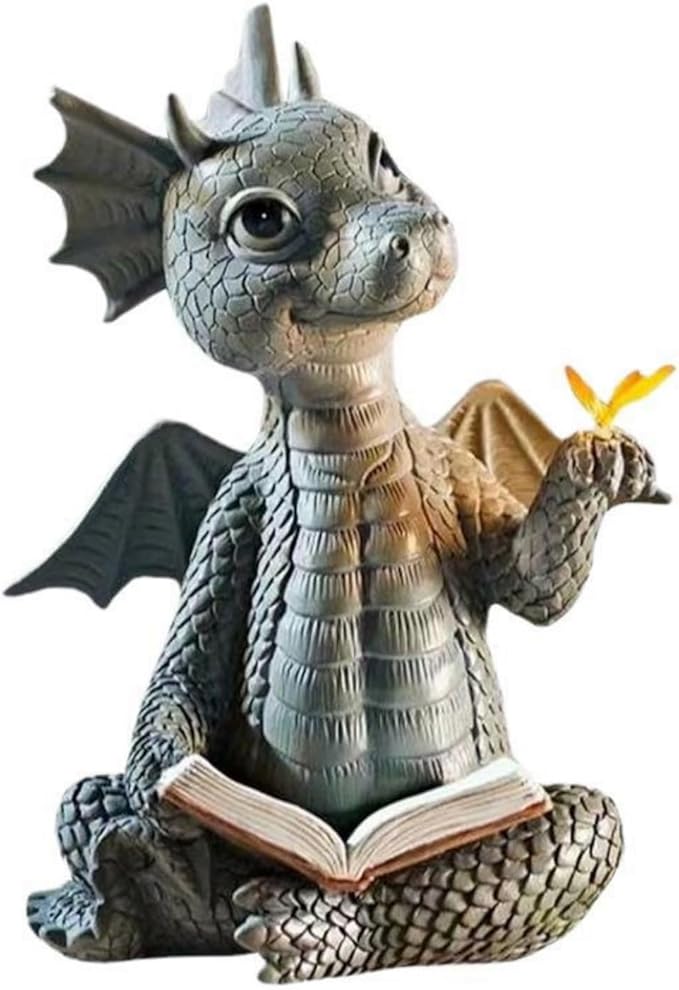 YWHWXB Garden Dragon Resin Sculpture,Lovely Outdoor Sculpture Ornaments,Garden Dragon Decor Statue for Home Patio Courtyard Lawn Decoration