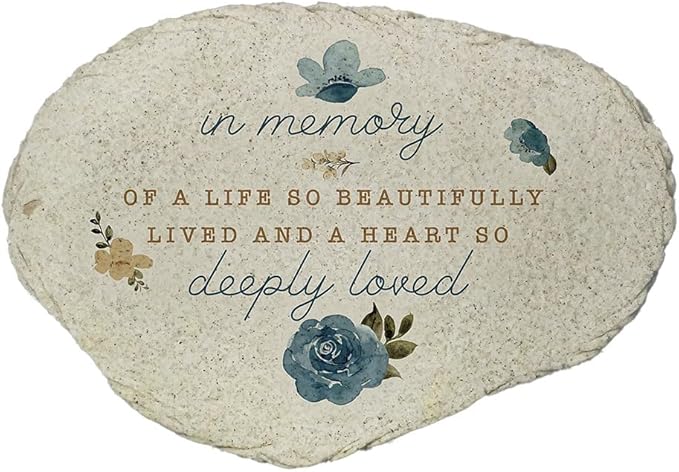 in Memory Garden Stone, Beautiful Life Memorial Plaque, Outdoor Remembrance Stone with Floral Design, Sympathy Gift for Loss