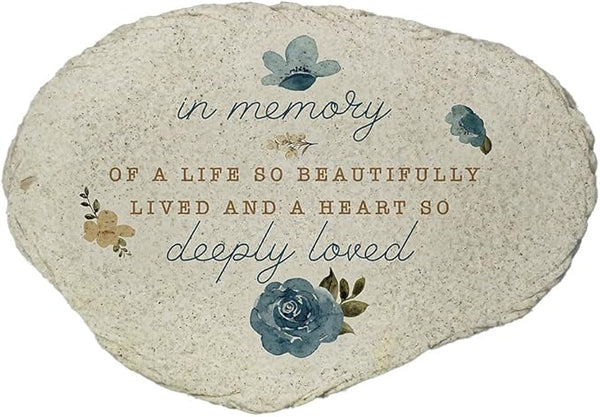 in Memory Garden Stone, Beautiful Life Memorial Plaque, Outdoor Remembrance Stone with Floral Design, Sympathy Gift for Loss
