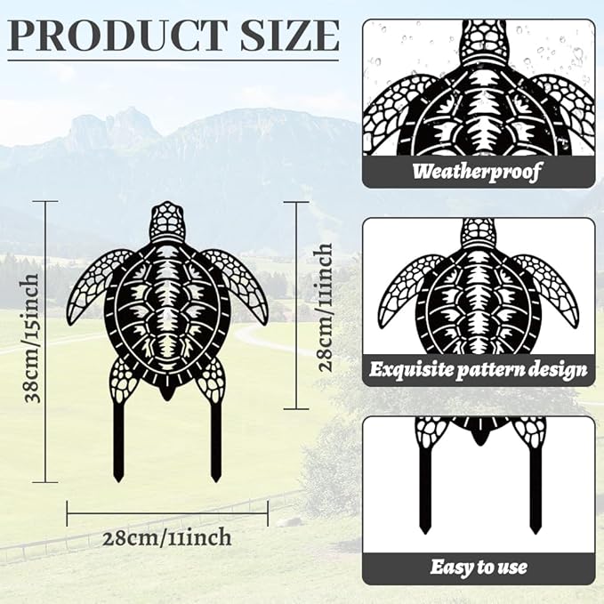 WADORN Sea Turtle Metal Decorative Garden Stakes, Black Turtles Outdoor Statues Silhouette Funny Turtle Lover Gifts Stakes Ornaments for All Season Home Yard Art Garden Patio Backyard Lawn Decoration