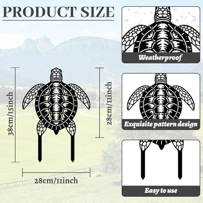 WADORN Sea Turtle Metal Decorative Garden Stakes, Black Turtles Outdoor Statues Silhouette Funny Turtle Lover Gifts Stakes Ornaments for All Season Home Yard Art Garden Patio Backyard Lawn Decoration
