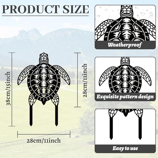 WADORN Sea Turtle Metal Decorative Garden Stakes, Black Turtles Outdoor Statues Silhouette Funny Turtle Lover Gifts Stakes Ornaments for All Season Home Yard Art Garden Patio Backyard Lawn Decoration