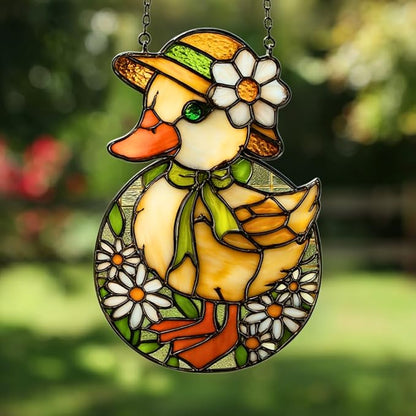 Mosaic Floral Daisy Duck Easter Acrylic Suncatcher Stained Glass Effect Window Car Hanging Christmas Ornament Indoor Outdoor Decor Garden Sun Catcher Panel for Easter Lover for Women Mom Grandma