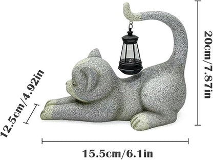 Solar Garden Statue, Cute Resin Animal Figurine with Solar Lantern Outdoor Decor for Patio Lawn Yard Pathway, Unique Housewarming Birthday Gift for Mom and Grandma (Cat)