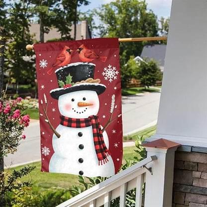 Gkyygk Snowman Red Winter Christmas Welcome Garden Flag 12x18 Inch Banners Small Yard Flag Burlap Farmhouse Outdoor Lawn Patio Decor