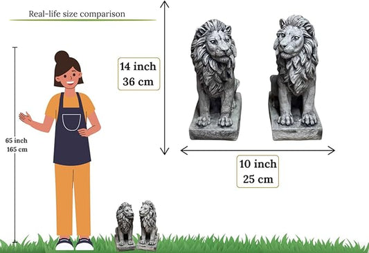 Lions Outdoor Sculpture Concrete Animals Statue Garden Painted Figure Yard Stone Decoration Front Door Entrance Figurines Pair of Lions on Pedestal Cement Gift