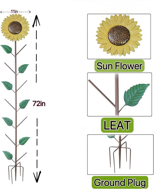 Metal Sunflower Glass Bottle Tree Stake for OutdoorColorful Garden Decorative Bottle Holder & Outdoor