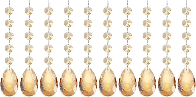 PATIKIL Teardrop Crystal Chandelier Pendants Beads, 10 Pack 145mm Length 38mm Chandelier Prisms Parts Ornaments Hanging Beads for DIY Arts Crafts Decoration, Electroplating Gold Tone