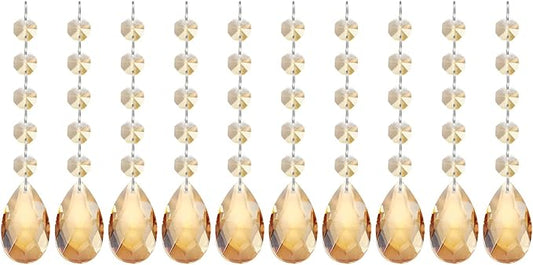 PATIKIL Teardrop Crystal Chandelier Pendants Beads, 10 Pack 145mm Length 38mm Chandelier Prisms Parts Ornaments Hanging Beads for DIY Arts Crafts Decoration, Electroplating Gold Tone