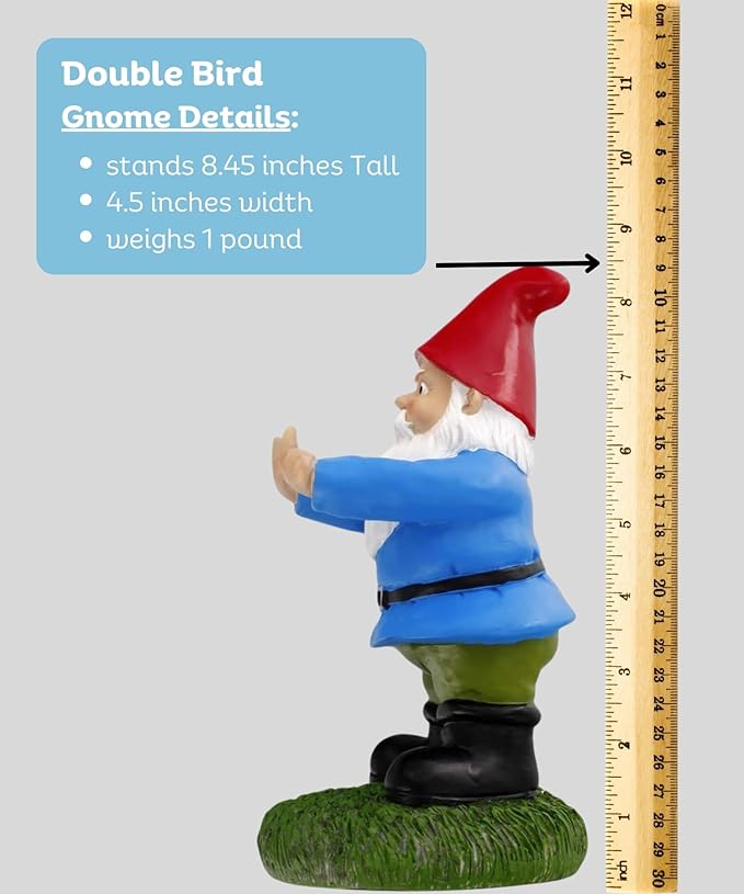 Gnometastic Middle Finger Gnome Statue 8.5in, The Original Double Bird Funny Garden Gnomes Statues Outdoor Decorations for Yard, Patio and Lawn Ornaments