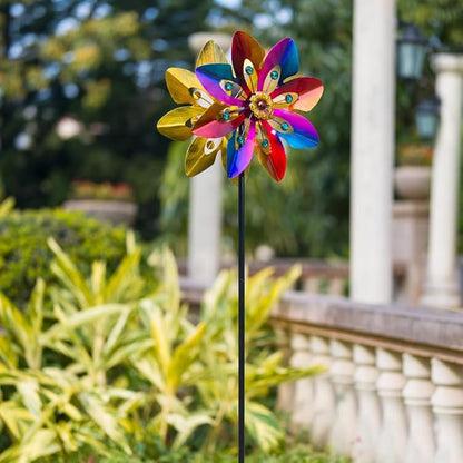 13" Metal Wind Spinner Outdoor - Kinetic Wind Sculpture with Metal Stake, Art Decor for Garden, Yard, Patio, Lawn - Ideal Gift for Family & Friends