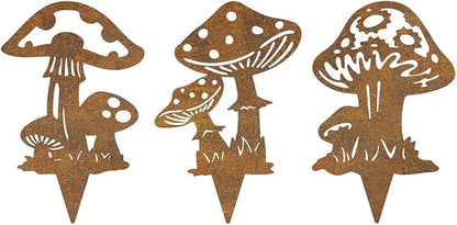 Resama 3 Piece Rusty Metal Mushroom Garden Stakes, Rustic Metal Mushroom Yard Art Decor, Outdoor Garden Decorations for Lawn Patio Backyard, Cottagecore Garden Gifts