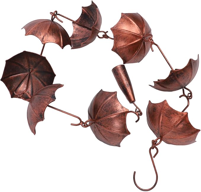 Alomejor Decorative Umbrella Rain Chain, 39.4 Inch Iron 8 Cup Bell for Home Garden Patio, Vintage Chain Decoration for Garden Decoration