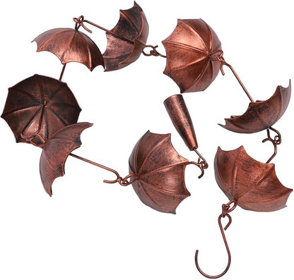 HEEPDD Umbrella Rain Chain, 3.28ft Copper Plated Rain Chain for Gutter Display, Ideal for Garden Decor Umbrella, Iron Material, 8 Cups, Nan Gardening