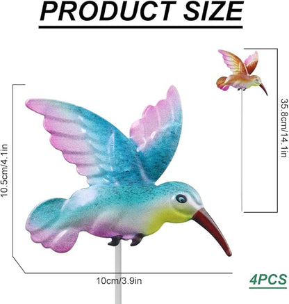 4 Pcs Hummingbird Garden Metal Stakes Set, 14 Inch Tall Hummingbird Garden Stakes Decor, Outdoor Garden Decor, Metal Bird Decorative Garden Stakes, for Lawn Pathway Patio Plant Pot Flower Bed (Bird)