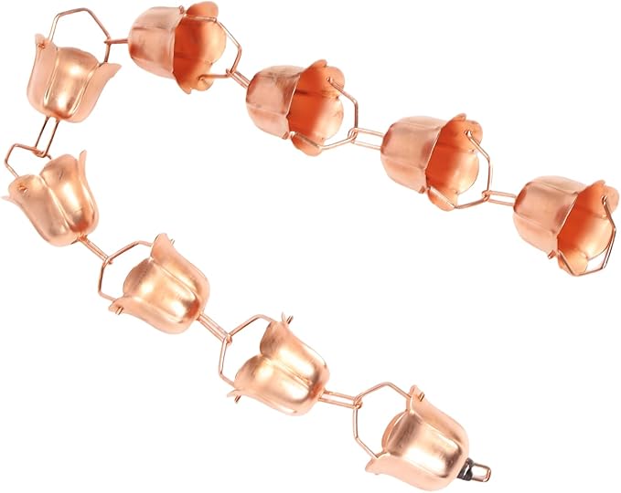 TOPINCN Copper Rain Chain, 3.28ft Floral Design Hanging Rain Chain with 12 Cups for Gutter Downspout Replacement, No Tools Needed, Weather Outdoor Decor (Morning Glory Shaped)