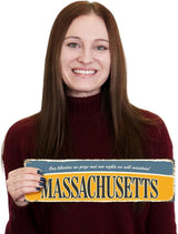 SmartSign 4 x 14 inch Massachusetts State Vintage Metal Sign “Liberties We Prize”, 40 mil Rustproof Aluminum with Clear Overcoat, Retro Wall Décor, Multicolor, Made in USA