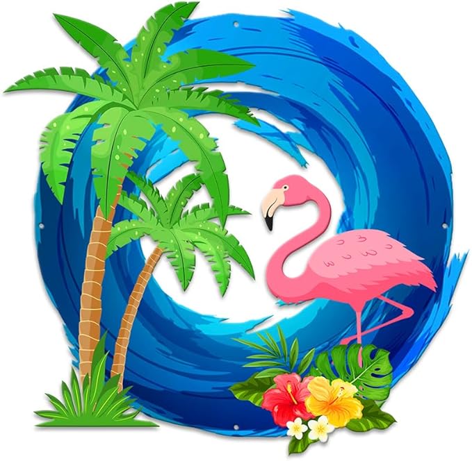 MeMate Flamingo House Metal Sign, Personalized Name Outdoor Sign, Flamingo House Outdoor Decor for Porch Deck Backyard Patio Pool, 8 to 24 inches
