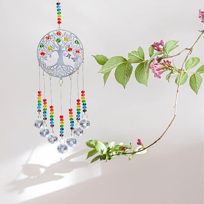 Hanging Crystal Suncatcher Rainbow Window Prism Chakra Tree of Life 7 Prism Ball Suncatcher Rainbow Maker Handmade Glass-gem Binding Gifts for Girl, Mom and Daughters, Grandma by KEINIA