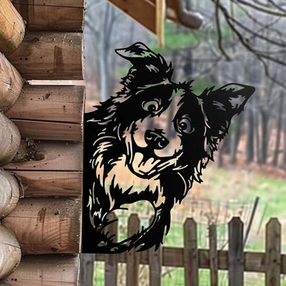 WADORN Peeping Dog Metal Garden Yard Art Decor, Watching Dog Ornament Wall Art for Farm Cute Animal Iron Silhouette Outdoor Fence Decor