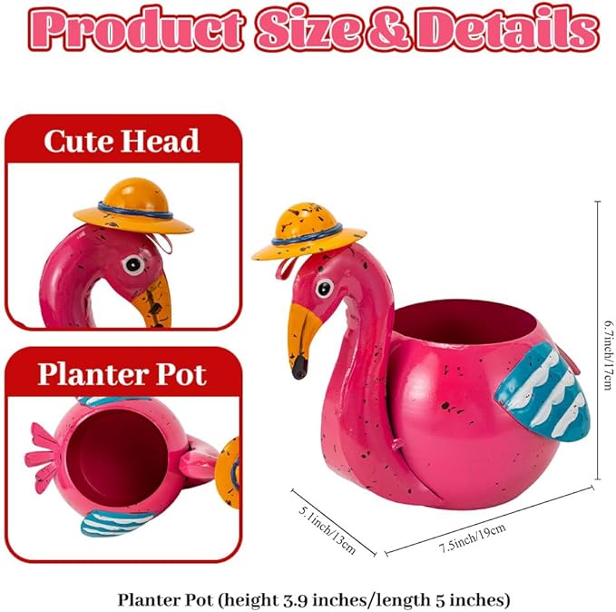 Flamingo Planter Small Succulent Pots Metal Animal Planters, Decorative Flower Pot Indoor Garden Decor Yard Art Statues