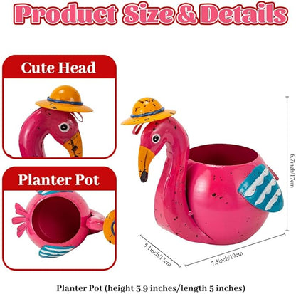 Flamingo Planter Small Succulent Pots Metal Animal Planters, Decorative Flower Pot Indoor Garden Decor Yard Art Statues