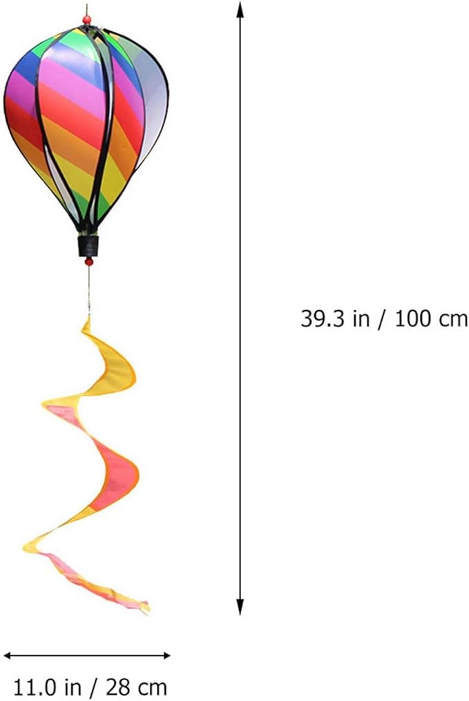 ASkinds 6 Panel Rainbow Windsock Hot Air Balloons Wind Spinner with Colorful Tail Kinetic Hanging Decoration for Outdoor, Garden, Courtyard, Indoor