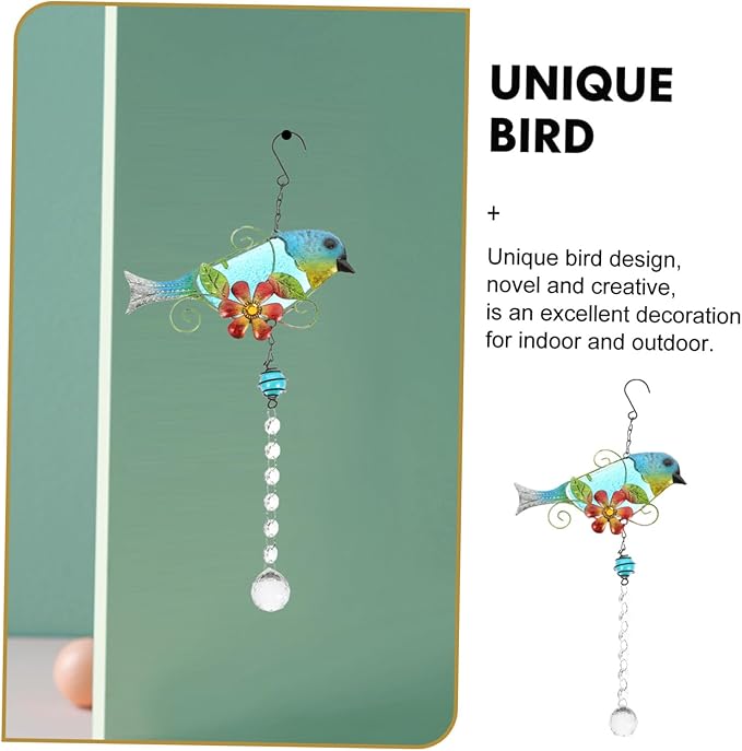 Glass Bird Statue Hanging Pendant Creative Songbird Sculpture with Lifelike Crystal Design Iron Garden Decor for Outdoor and Patio Decoration