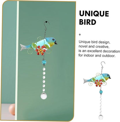 Glass Bird Statue Hanging Pendant Creative Songbird Sculpture with Lifelike Crystal Design Iron Garden Decor for Outdoor and Patio Decoration