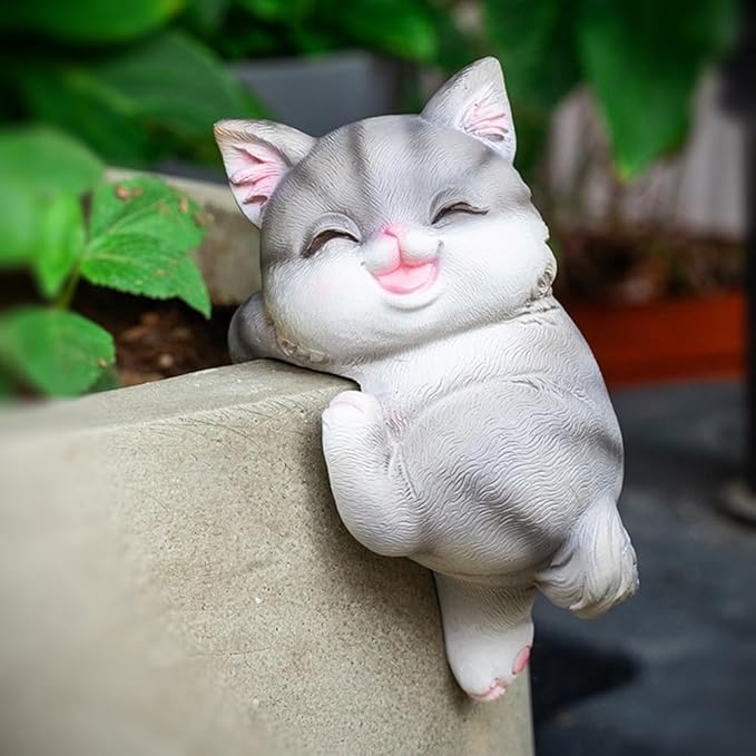 Cat Flower Pot Huggers for Flower Pots, Cute Plant Pot Hanger Ornaments, Funny Plant Decorations for Pots, Resin Cat Figurines for Garden Planters Edge Hanging Decor (C)